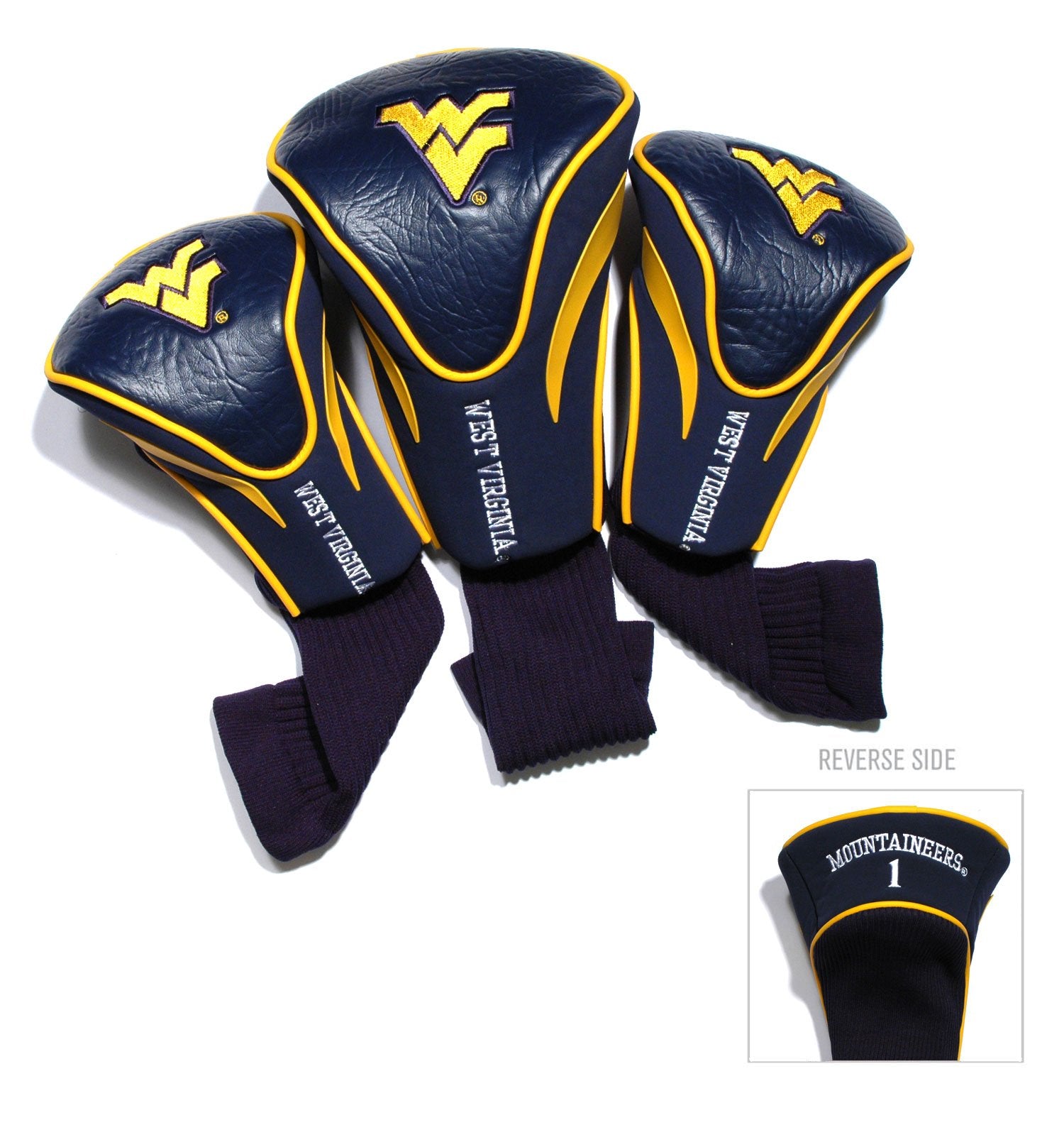 Team Golf Ncaa West Virginia Mountaineers Contour Golf Club Headcovers (3 Count) Numbered 1, 3, & X, Fits Oversized Drivers, Uti