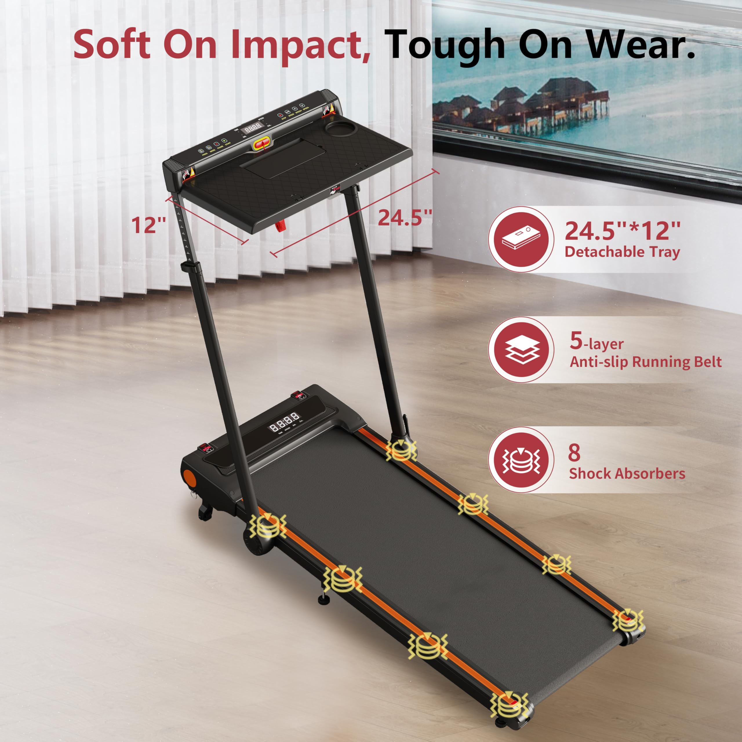 Walking Pad Treadmill With Incline, 4.0Hp 3 In 1 Under Desk Treadmill With Removable Desk, 330Lbs Capacity Foldable Treadmills F