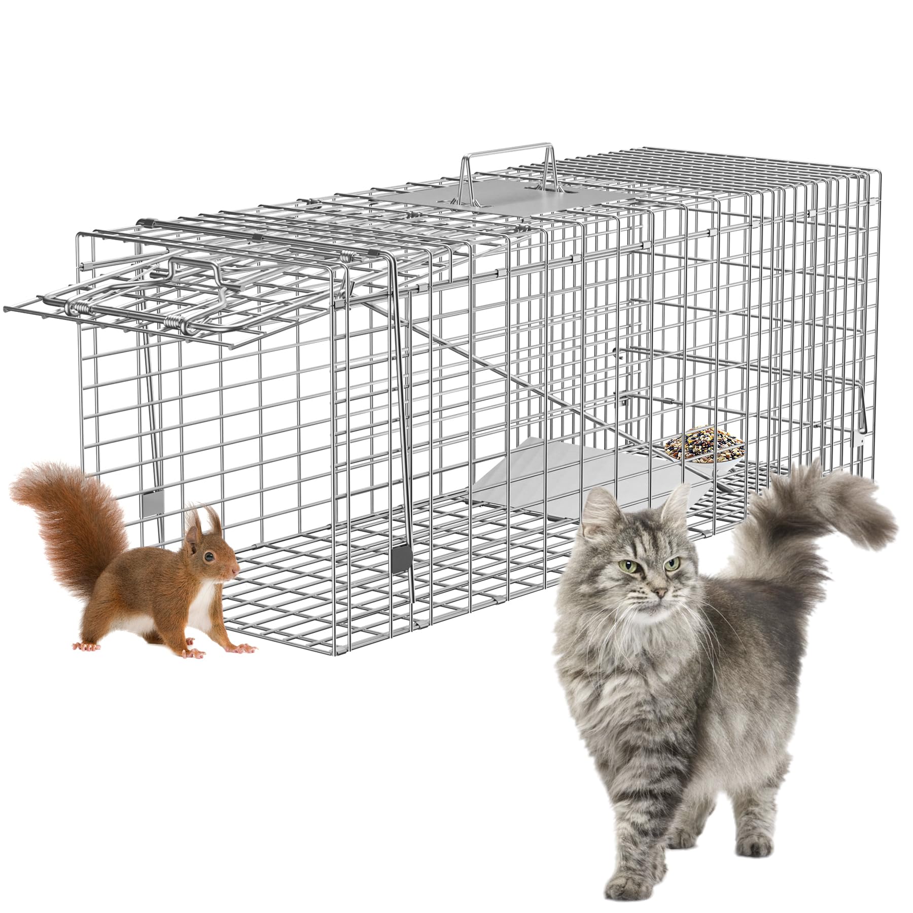 Homgarden Humane Live Animal Cage Trap 32Inch Steel Catch Release Rodent Cage For Rabbits, Groundhog, Stray Cat, Squirrel, Racco