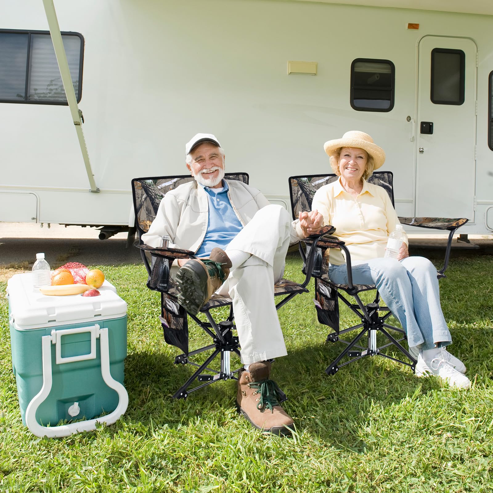 Goplus Swivel Camping Chair, Portable Hunting Chair For Adults W/Cup Holder & Carrying Bag, Folding 360-Degree Free Rotation Law