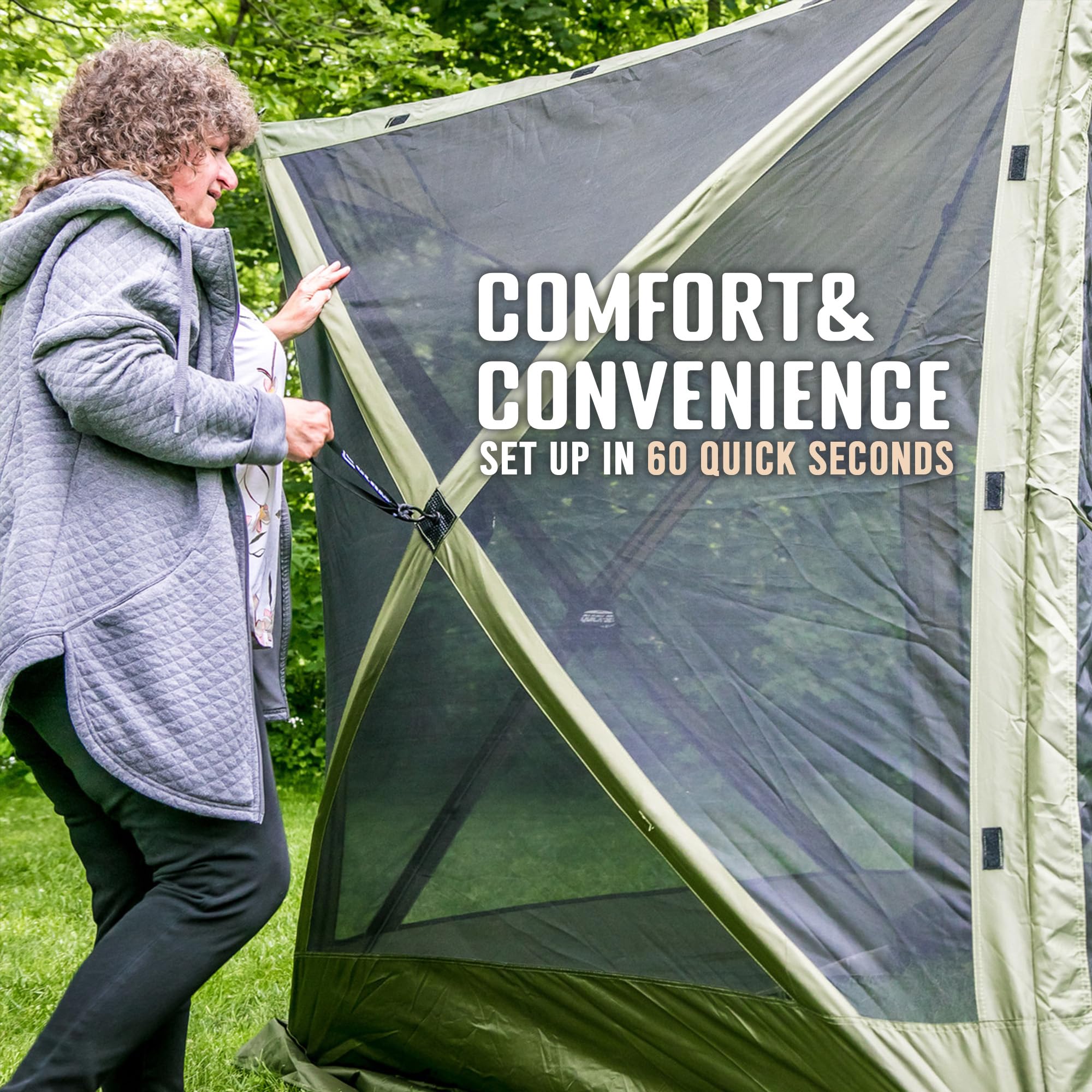 Clam Quick-Set Venture 9 X 9 Foot Portable Pop-Up Outdoor Camping Gazebo Screen Tent 5 Sided Canopy Shelter With Ground Stakes A