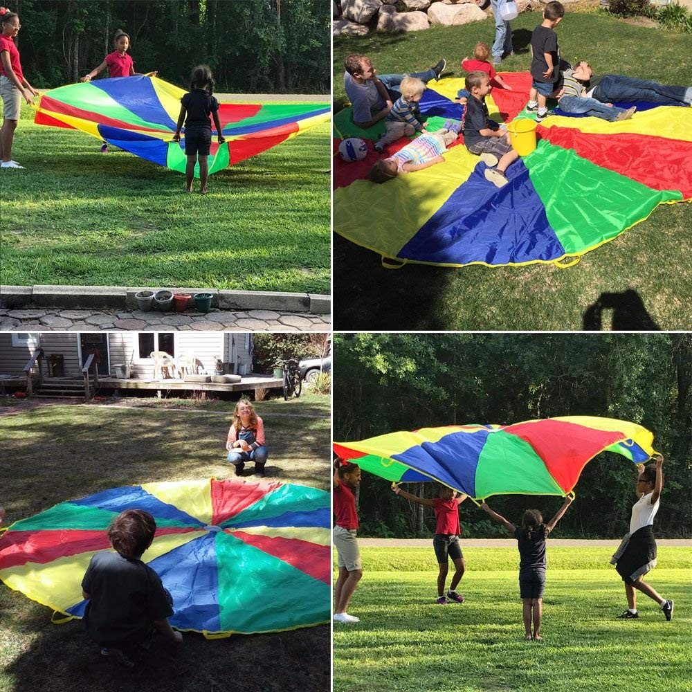 Sonyabecca Parachute 10 Feet For Kids With 12 Handles Play Parachute For 8 12 Kids Tent Cooperative Games Birthday