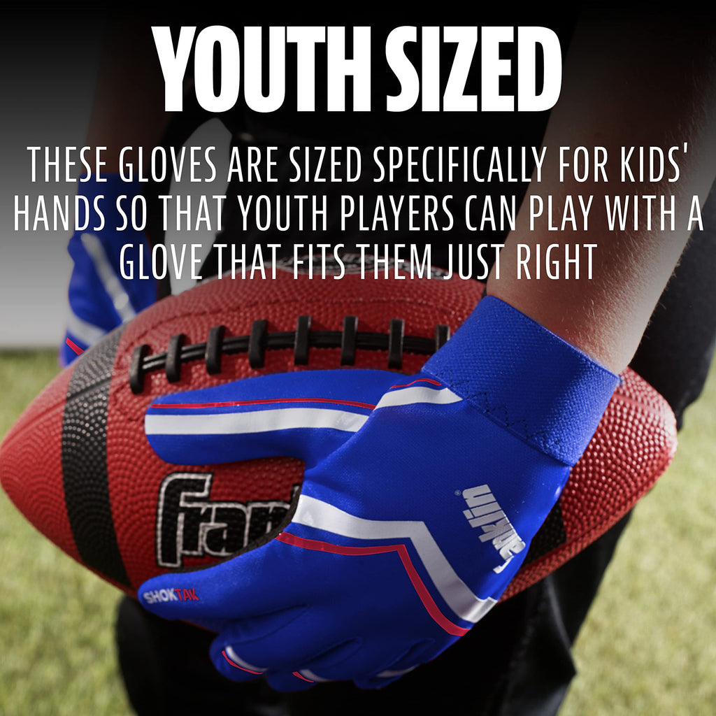 Franklin Sports Youth Football Receiver Gloves - Shoktak Kids High Grip Football Receiver Gloves - Royal - Youth Large