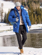 Rejork Men s Long Winter Coat Hooded Warm Quilted Jacket Water-resistant Cold Weather Parka Royal Blue L