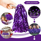Dilibra 24 Pcs Metallic Cheerleading Pom Poms For Kids, Shiny Cheerleaders Cheer Pompoms With Baton Handle, Cheering Squad Hand