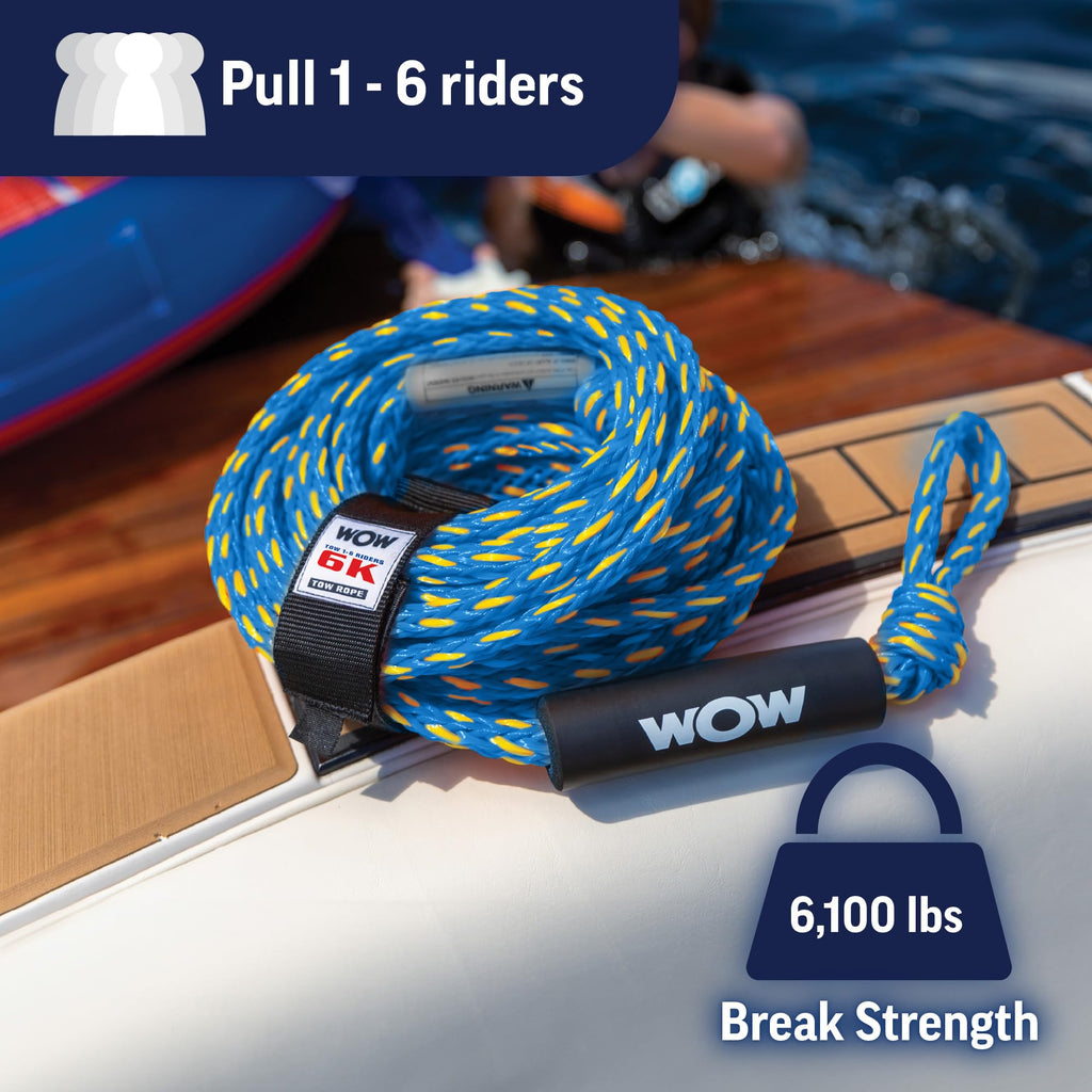 Wow Sports 6K 60 Ft. Tow Rope With Floating Foam Buoy 1 2 3 Or 4 Person Tow Rope For Boating, 11-3020