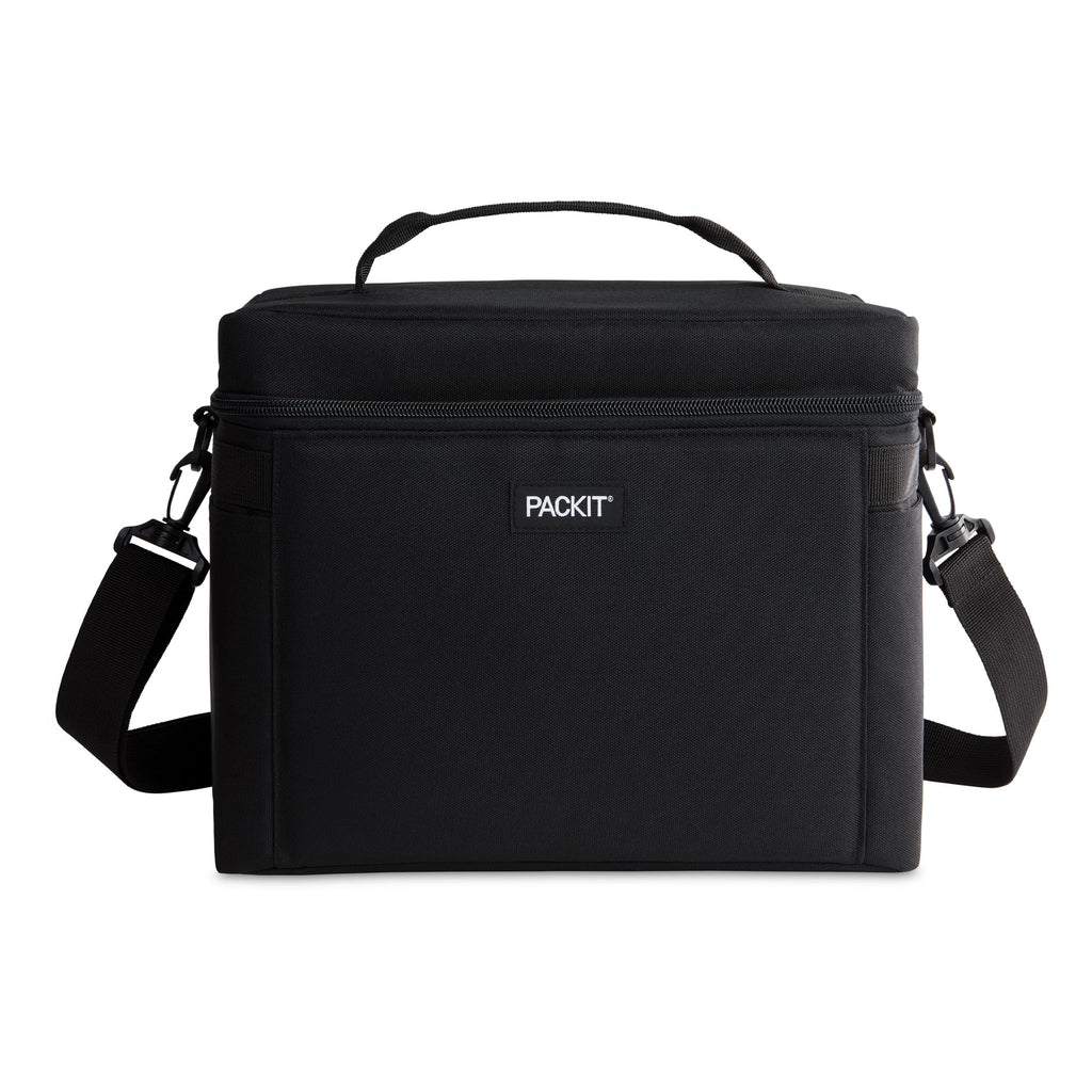 PackIt Freezable Newport Cooler, Black, Collapsible, Reusable, Built with ECOFREEZE Technology, Wide Top Opening, Double Zip Clo