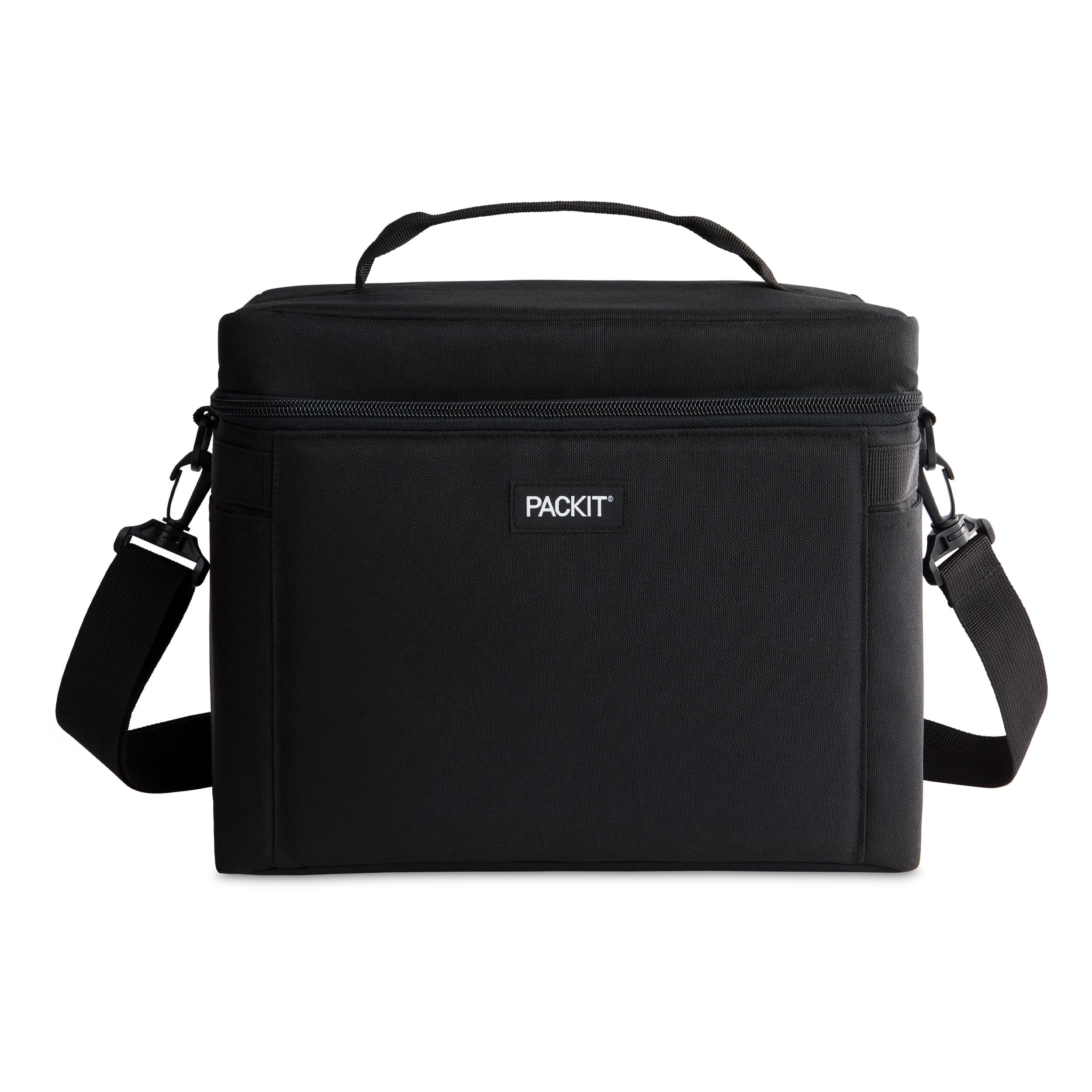 PackIt Freezable Newport Cooler, Black, Collapsible, Reusable, Built with ECOFREEZE Technology, Wide Top Opening, Double Zip Clo