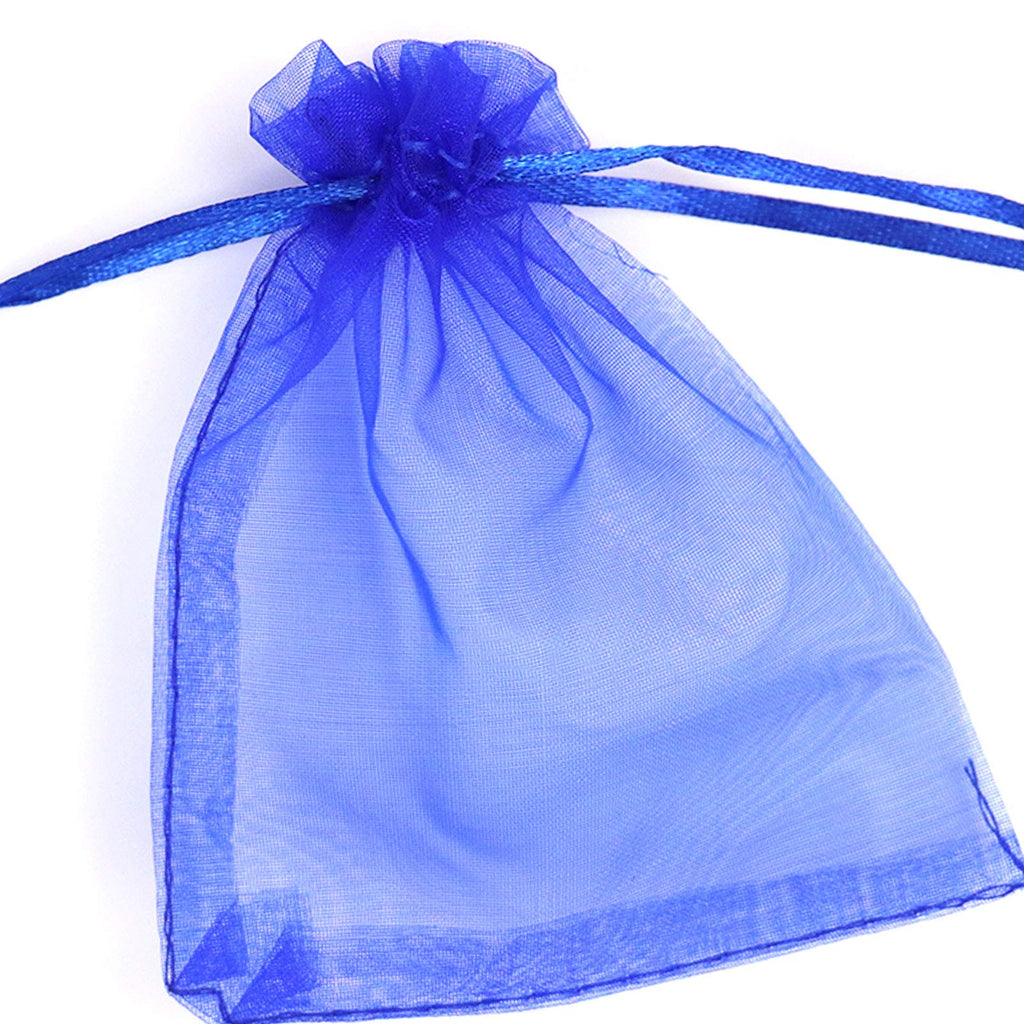 Lautechco 100Pcs Organza Bags 5X7 Inches Royal Blue Organza Gift Bags Small Mesh Bags Drawstring Gift Bags Christmas Drawstring