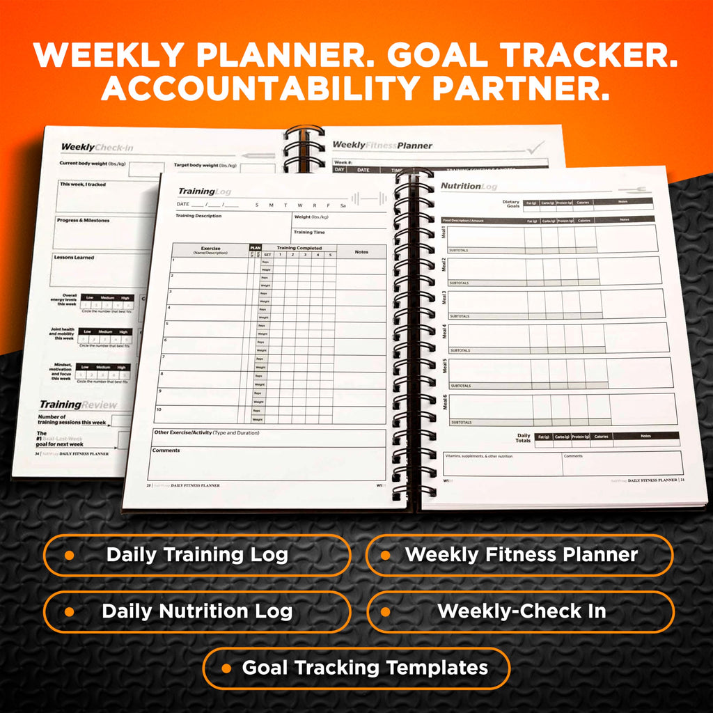Saltwrap Daily Fitness Planner - Gym Workout Training Log, Weightlifting Exercise Journal, And Food/Diet Tracker - Daily And Wee