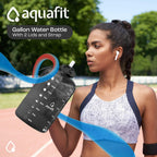 Aquafit 1 Gallon Water Bottle With Time Marker - 128 Oz Water Bottle With Straw - Gym Water Bottle With Strap, Big Water Bottle