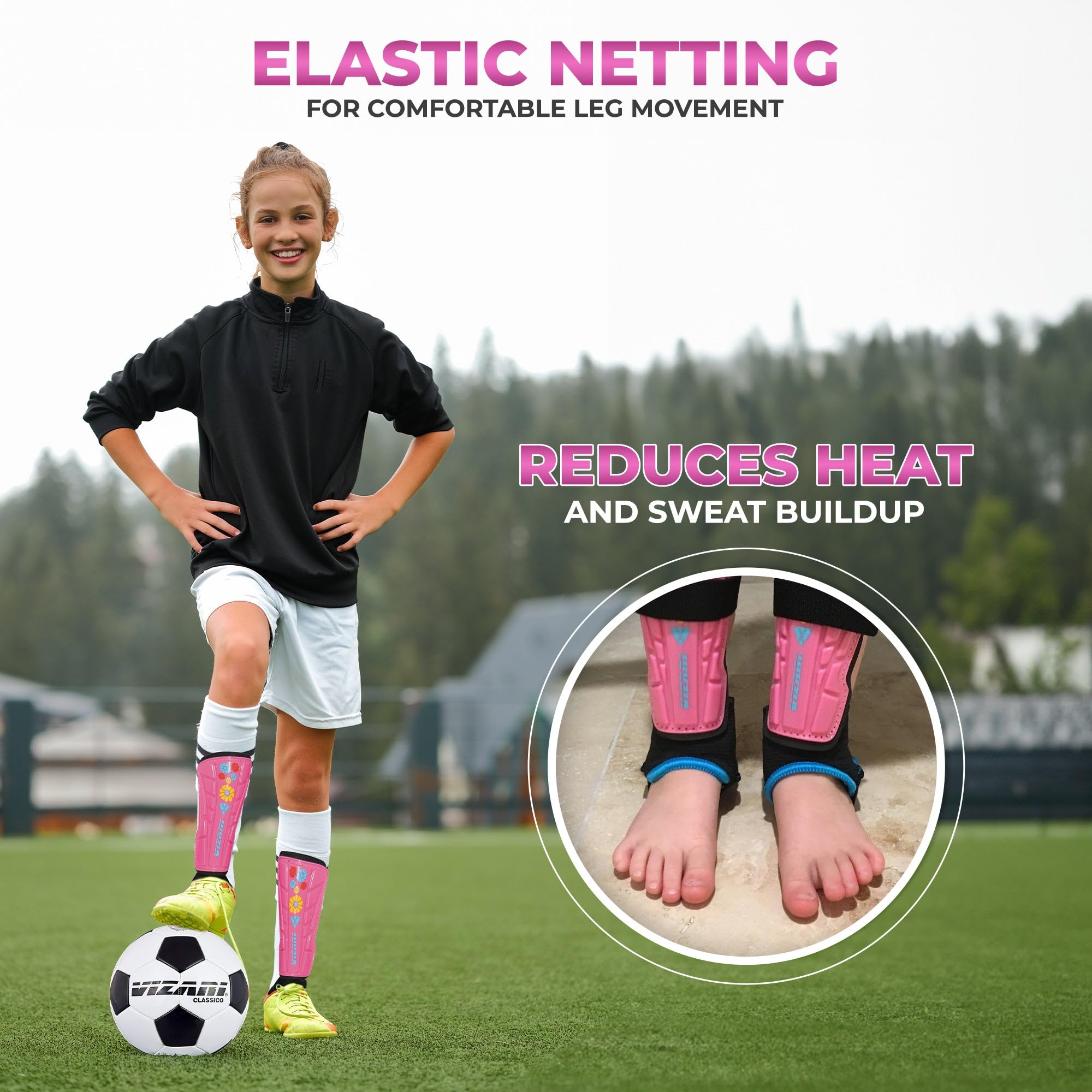 Vizari Blossom Kids Soccer Shin Guards For Girls - Pink/Blue, Xs | Dual-Layered Protection & Ventilated Football Shin Pads With