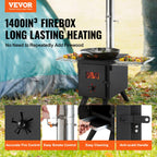 Vevor Camping Wood Stove Alloy Steel Camping Tent Stove, Portable Wood Burning Stove With Chimney Pipes & Gloves, 1400Infirebox