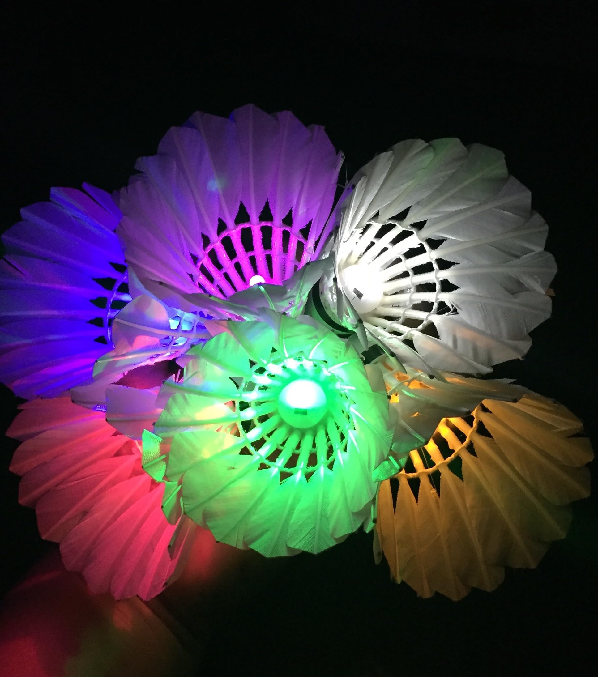 Zhenan Led Badminton Shuttlecocks Dark Night Glow Birdies Lighting For Outdoor & Indoor Sports Activities (Feather_6Pcs)