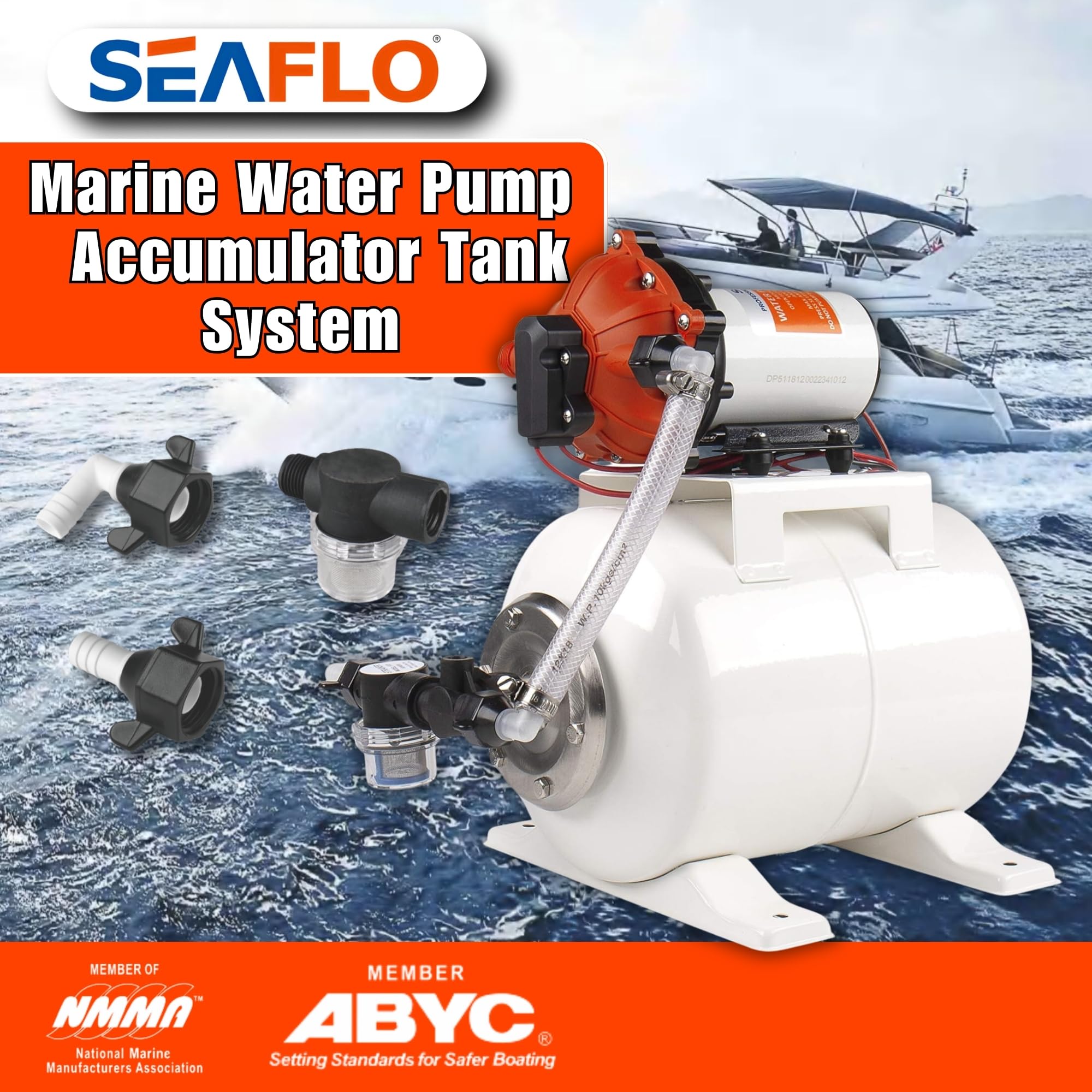 Seaflo 55-Series Water Pump And Accumulator Tank System - 12V Dc, 5.5 Gpm, 60 Psi, 2 Gallon Tank