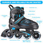 Kaqinu Adjustable Inline Skates, Outdoor Inline Skates With Full Illuminating Wheels For Women, Kids, Girls And Boys (Blue, L)