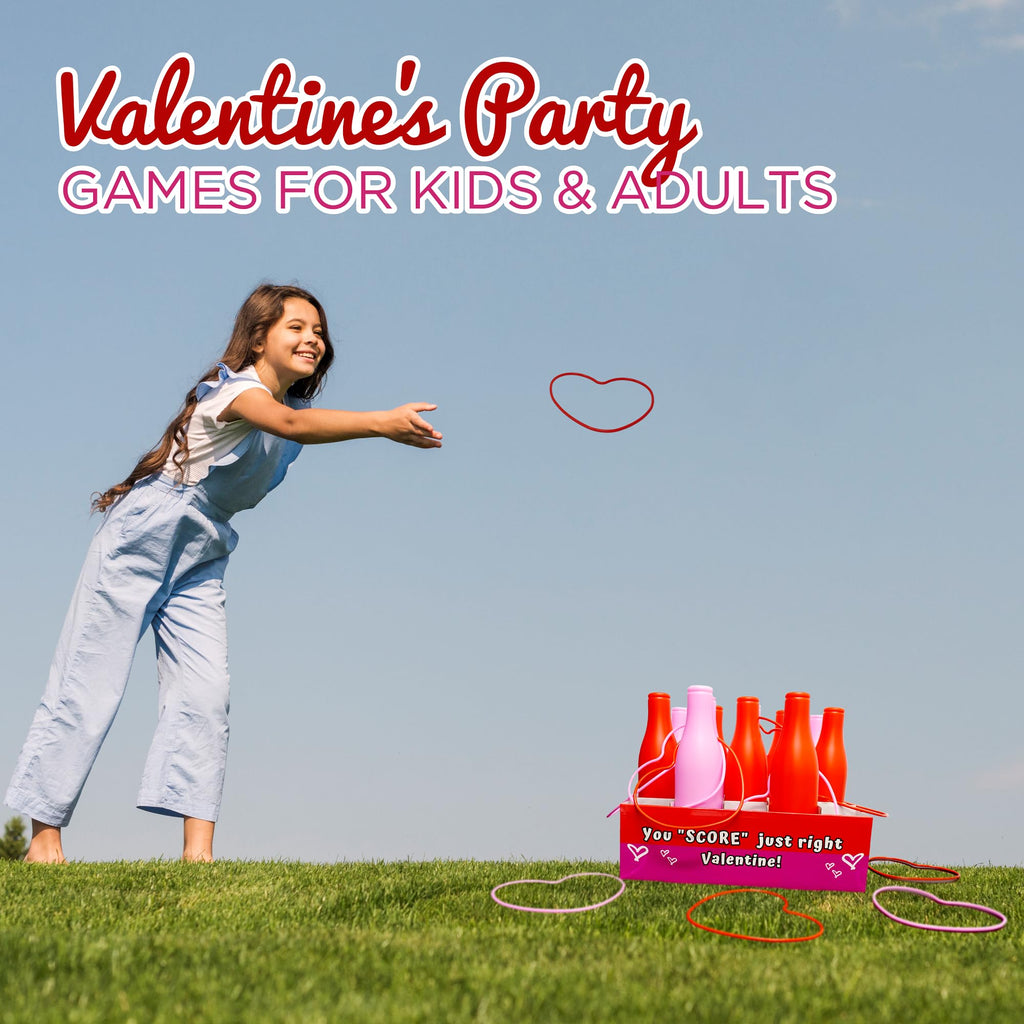 4E'S Novelty Valentine Bottle Ring Toss Game For Kids Party Activity, Indoor/Outdoor Backyard Yard Carnival Game, Classroom Vale
