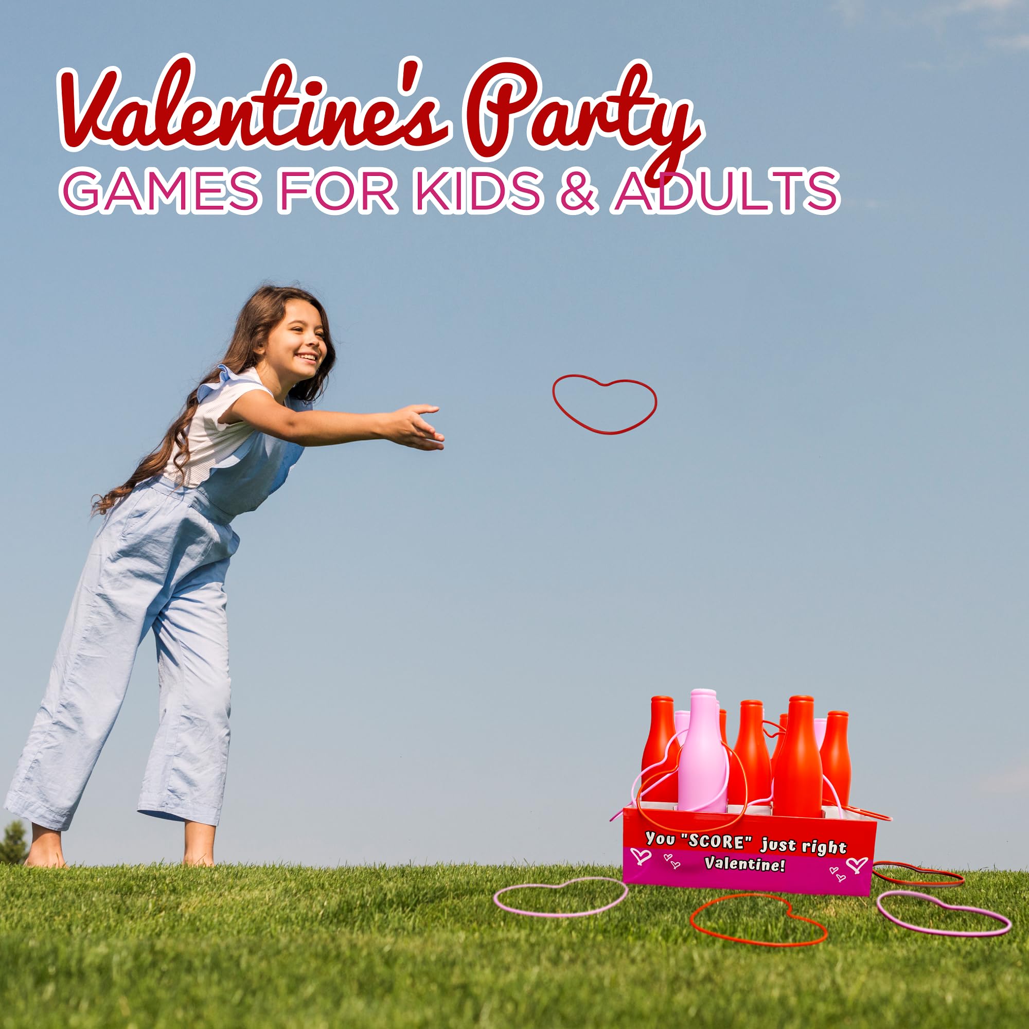 4E'S Novelty Valentine Bottle Ring Toss Game For Kids Party Activity, Indoor/Outdoor Backyard Yard Carnival Game, Classroom Vale