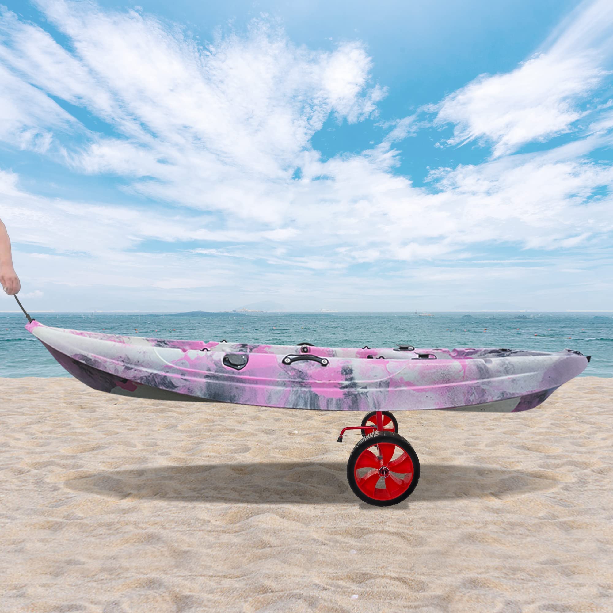Reeyak Sit On Top Kayak Cart, Heavy-Duty Plug-In Kayak Cart Dolly With 10 Inch Airless Wheels, Width Adjustable For Carrying Kay