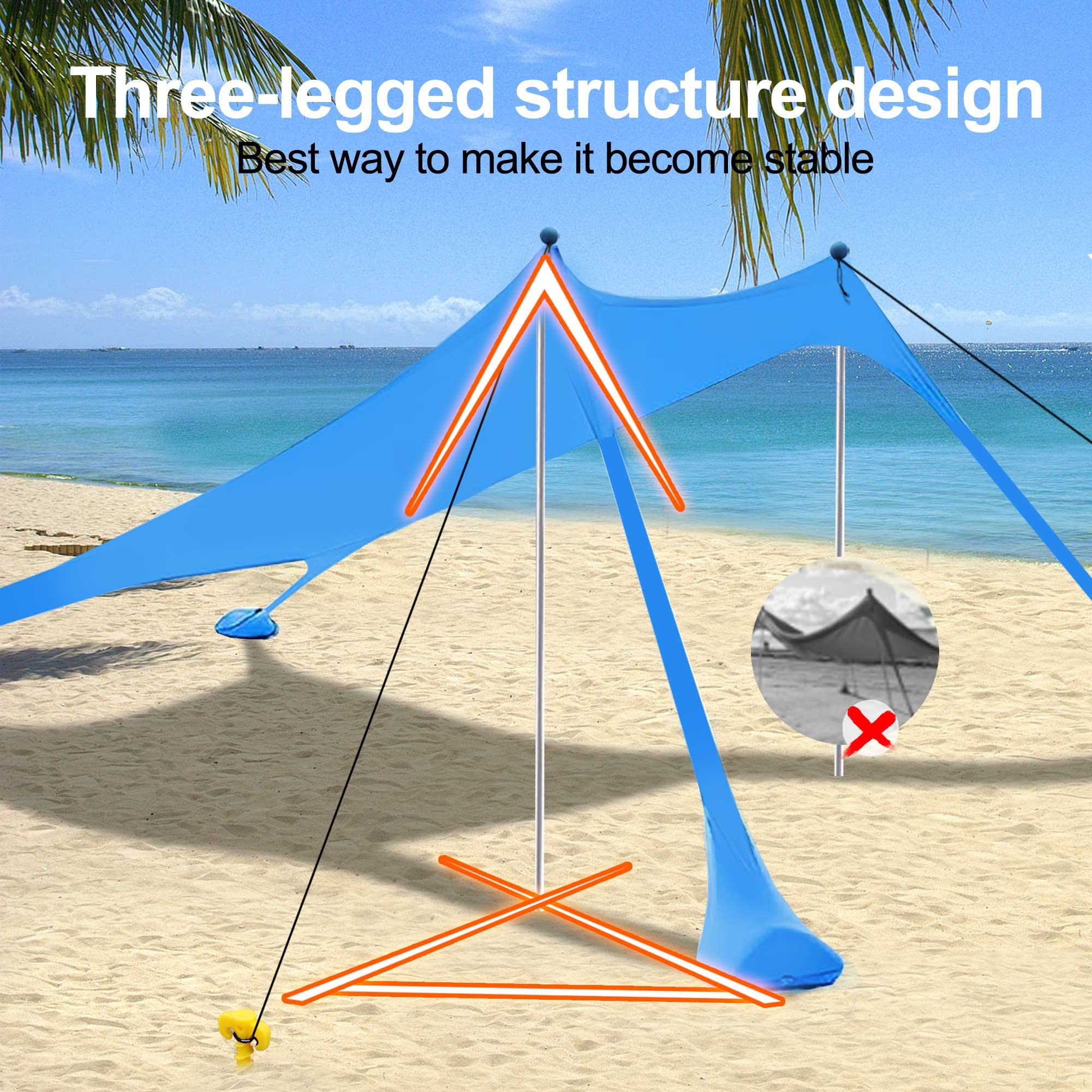 Beach Canopy Tent Sun Shade With Upf 50+ Uv Protection, Beach Tent Sun Shelter With Sandbags, Poles And Ground Pegs And Anti-Win