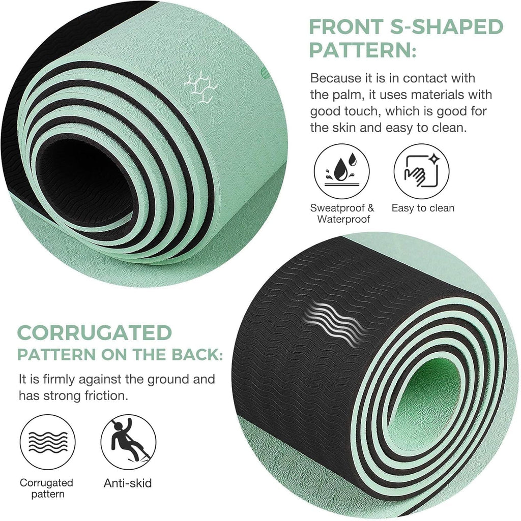 Yoga Mat Non Slip TPE Thick Yoga Mat with Alignment Mark, Large Size 72L x 32W x 0.32Th or 0.24Th, Anti-Tear Exercise & Fitness