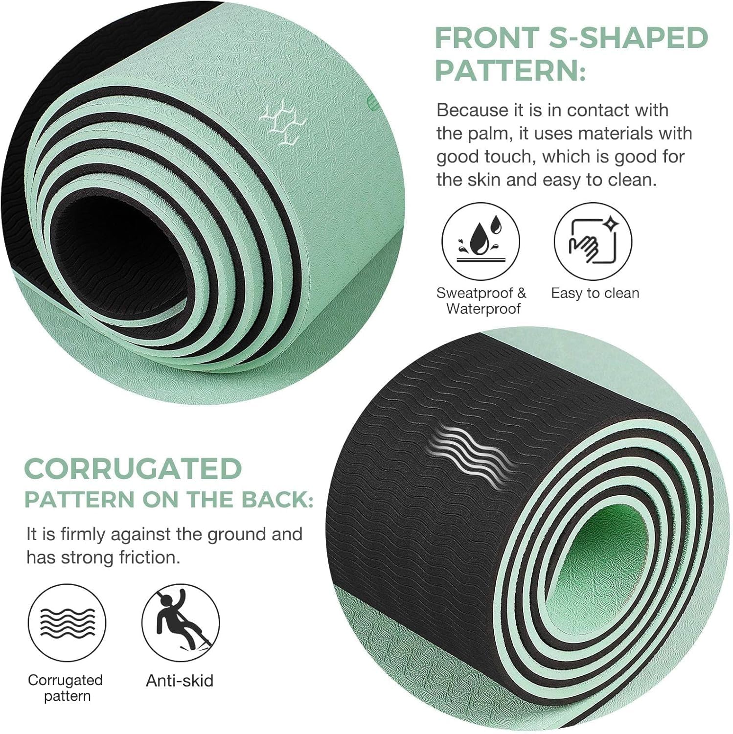 Yoga Mat Non Slip TPE Thick Yoga Mat with Alignment Mark, Large Size 72L x 32W x 0.32Th or 0.24Th, Anti-Tear Exercise & Fitness