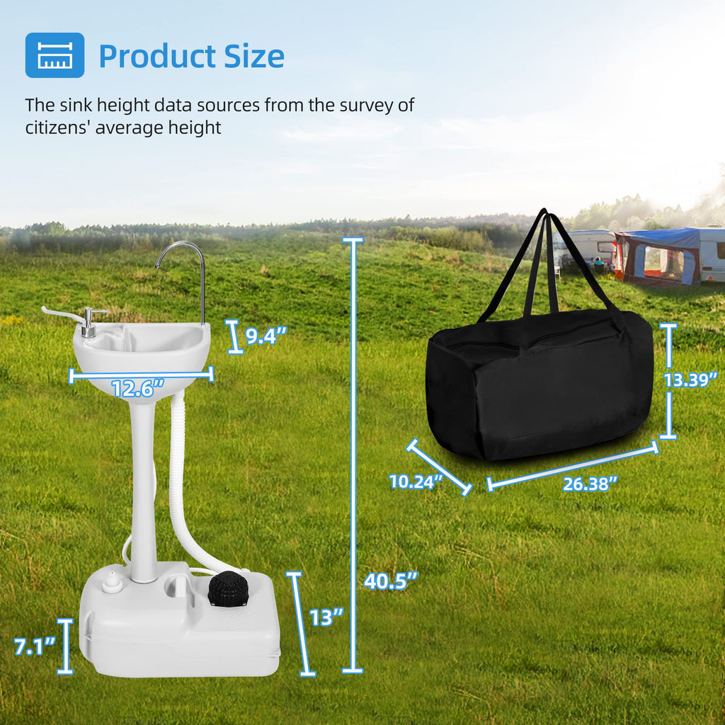 Yitahome Portable Sink Camping Hand Washing Station With 17 L Wash Basin Stand And Carry Bag, Rolling Wheels, Soap Dispenser, To