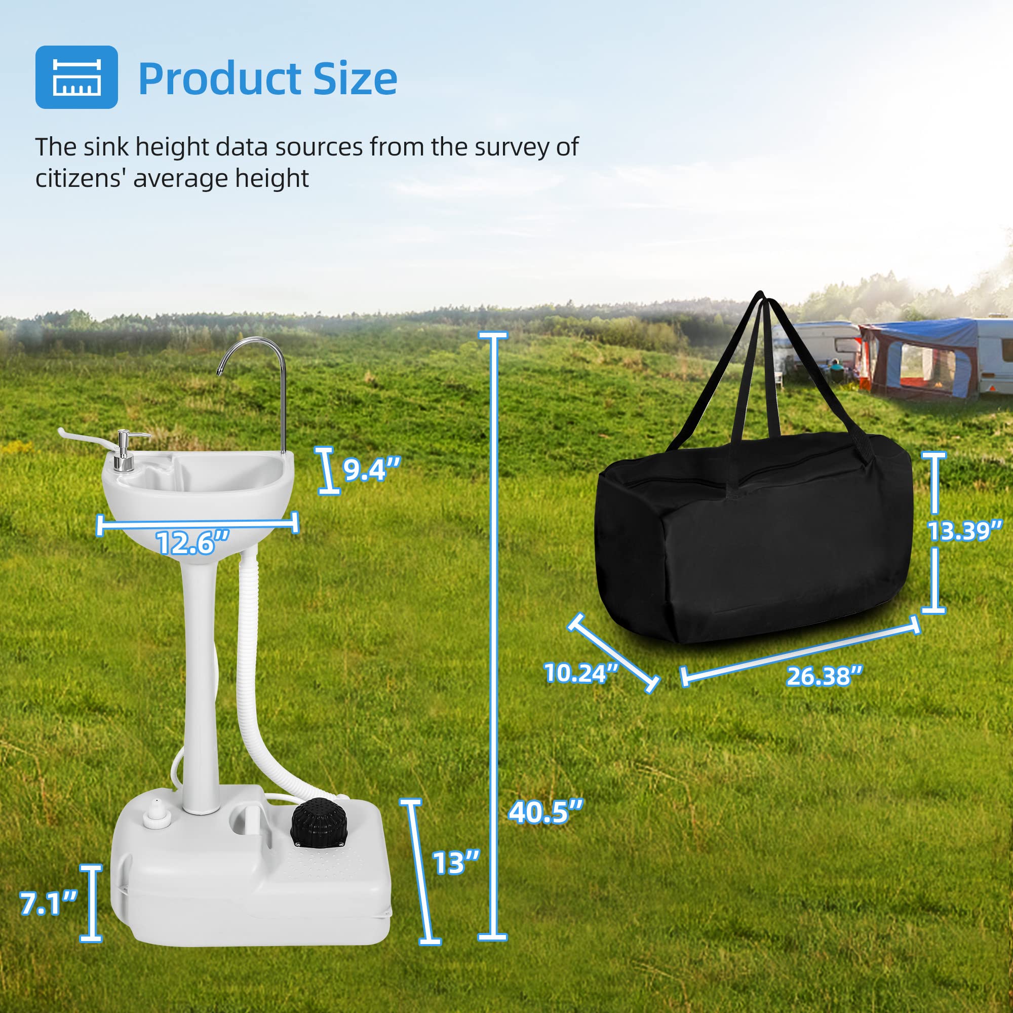 Yitahome Portable Sink Camping Hand Washing Station With 17 L Wash Basin Stand And Carry Bag, Rolling Wheels, Soap Dispenser, To