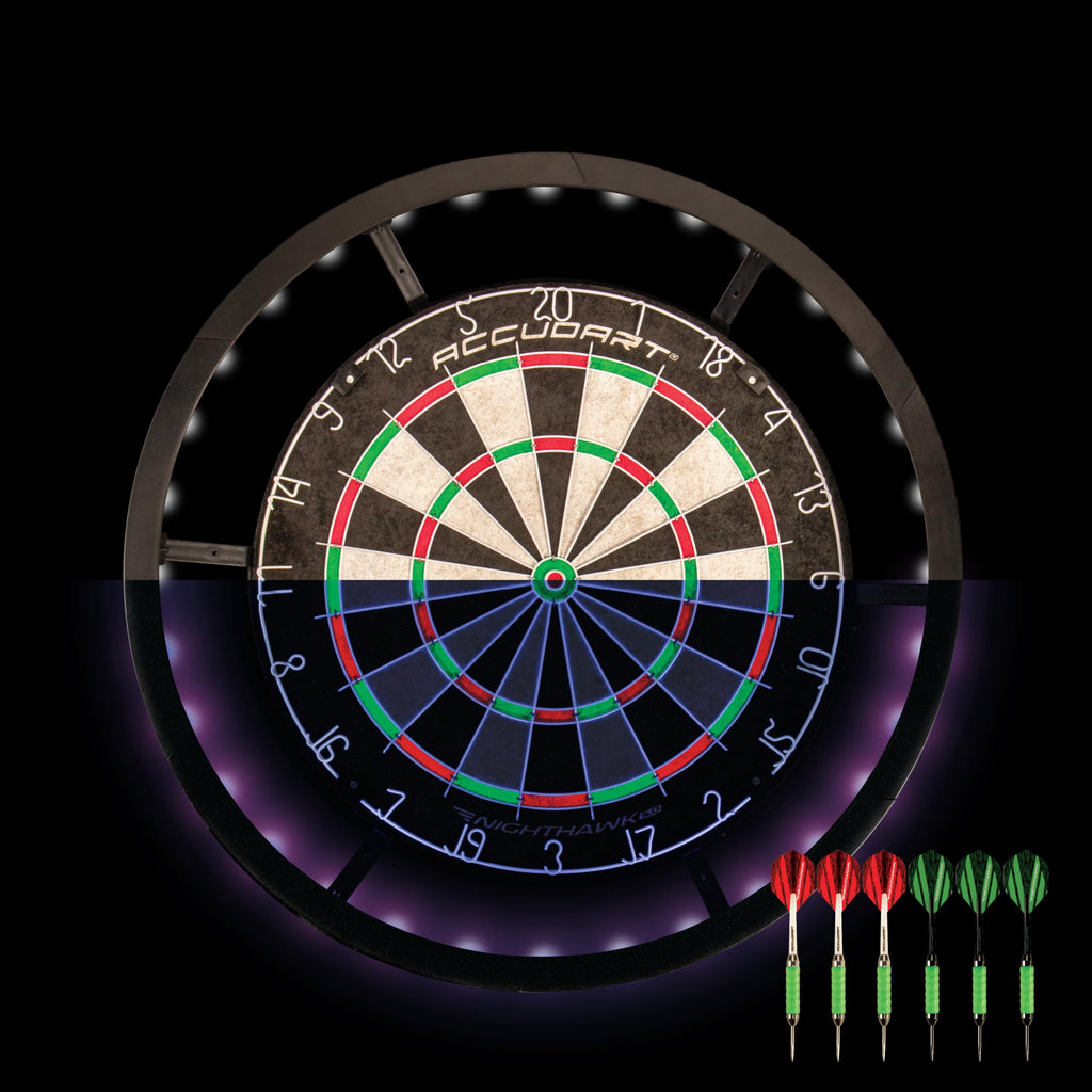 Accudart Nighthawk 2 In 1 Led/Blacklight Bristle Dartboard Surround Set - Official Size Dartboard - 360 Degree Lighting - Blackl
