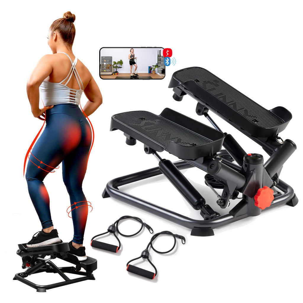 Sunny Health & Fitness Advanced Twist Stepper Machine Workout Cardio Mini Stair Master Climber Thigh Space Twist Stepper Resista