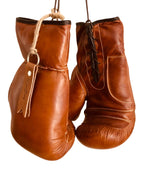 Geoffrey Tan Leather Vintage Boxing Gloves With Leather Laces  12Oz  Retro (Tan), Large