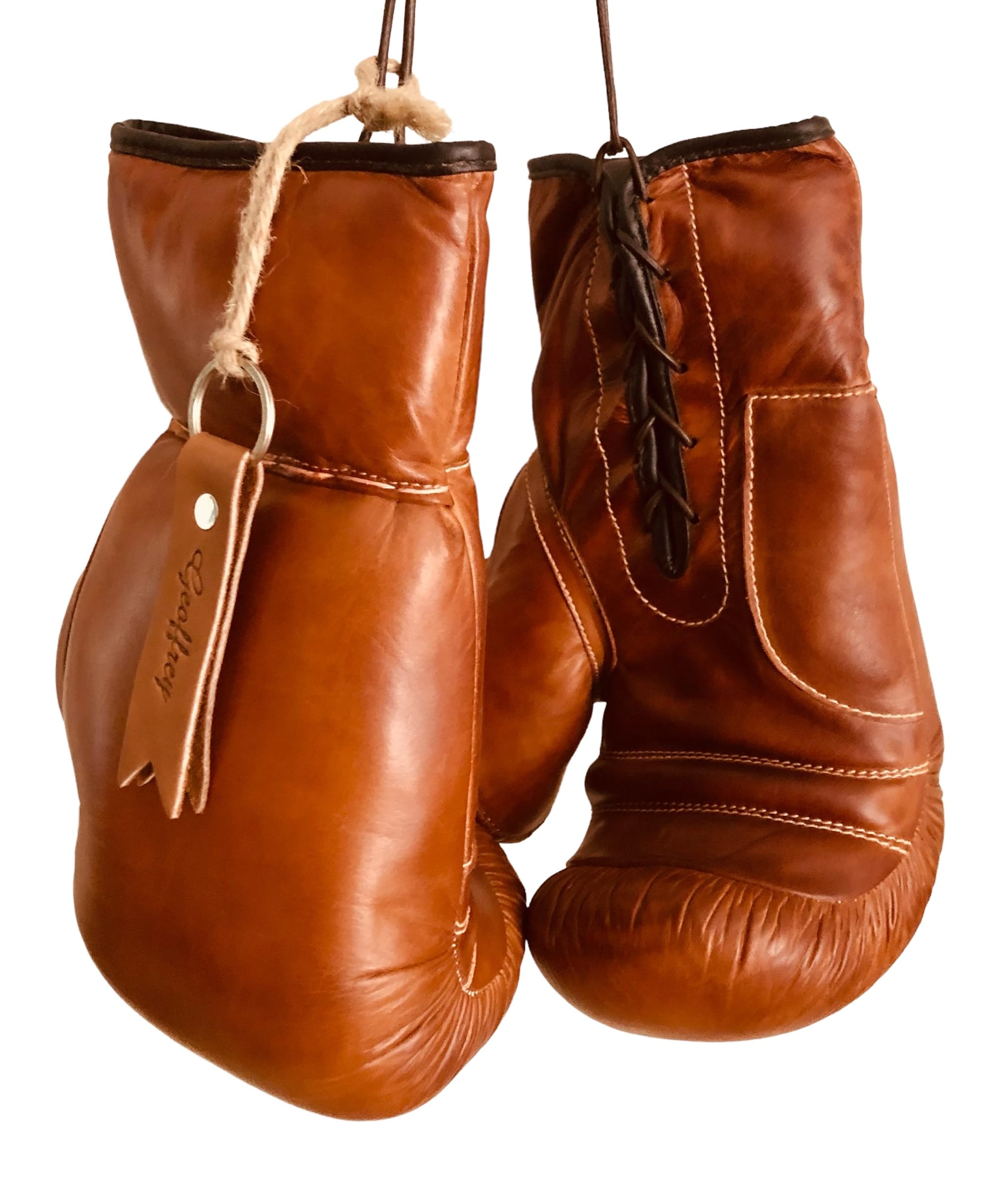 Geoffrey Tan Leather Vintage Boxing Gloves With Leather Laces  12Oz  Retro (Tan), Large