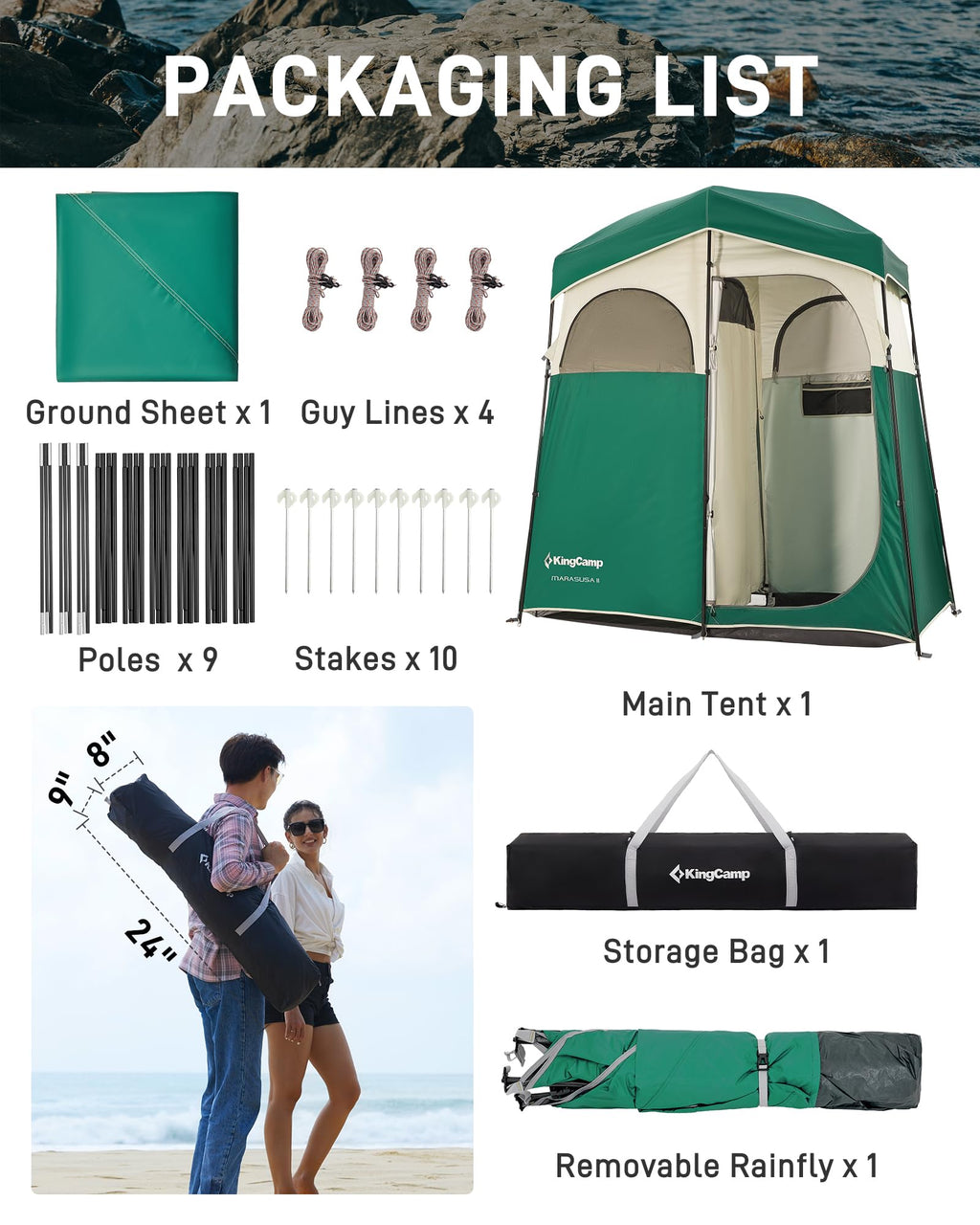 Kingcamp Shower Tent, Portable Privacy Tent Outdoor Camping 1/2 Room Toilet Tents With Shower Bag & Dressing Room For Travel Bea