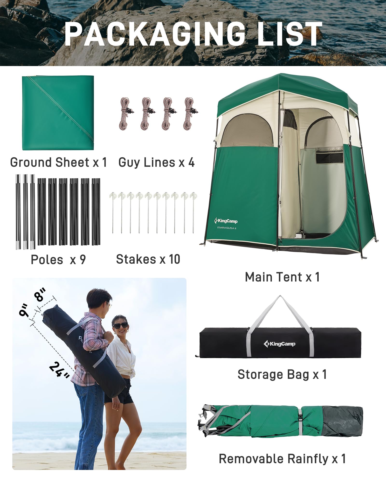 Kingcamp Shower Tent, Portable Privacy Tent Outdoor Camping 1/2 Room Toilet Tents With Shower Bag & Dressing Room For Travel Bea