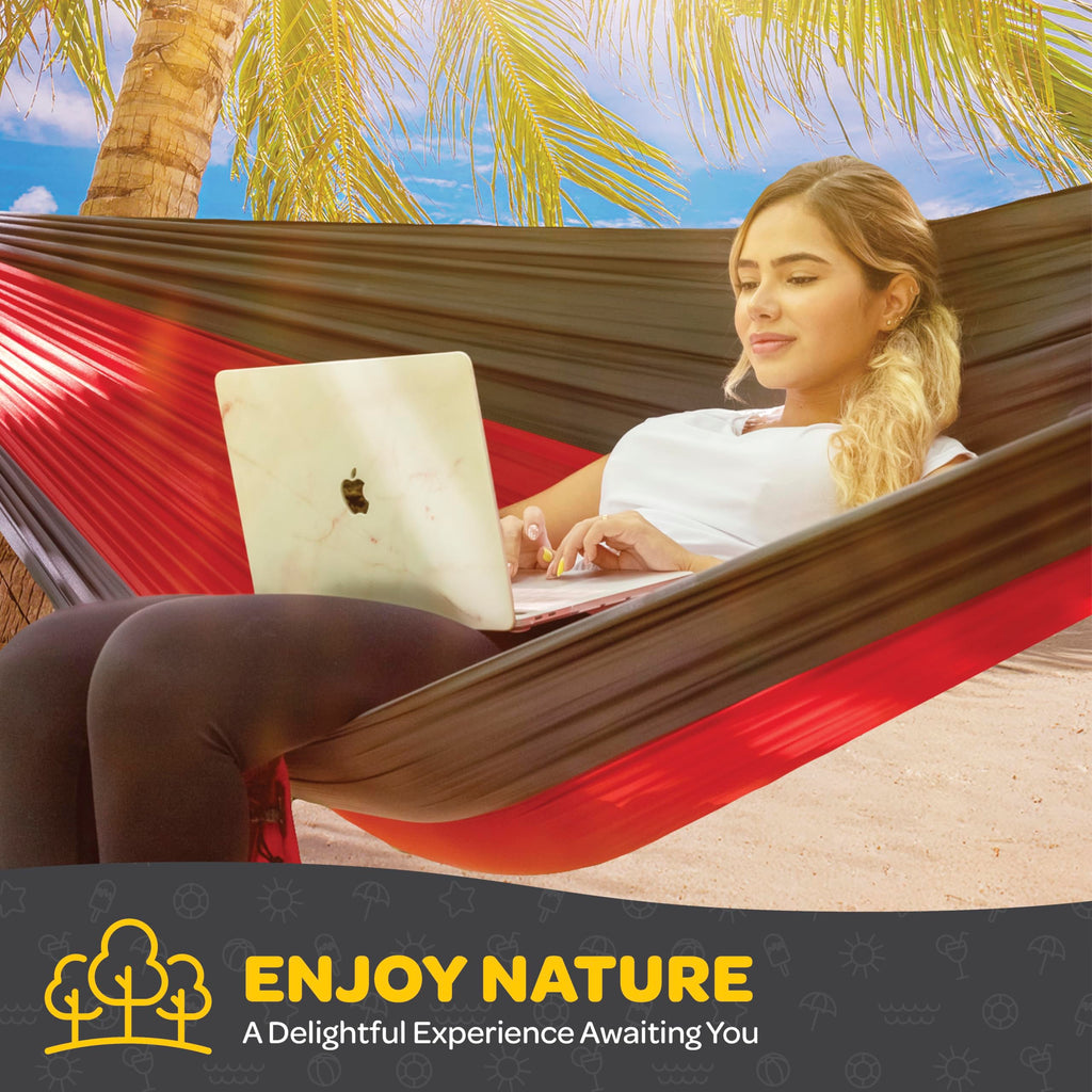 Durable Hammock 400 Lb Capacity, Nylon Camping Hammock Chair - Double Or Single Sizes W/Tree Straps And Attached Carry Bag - Por