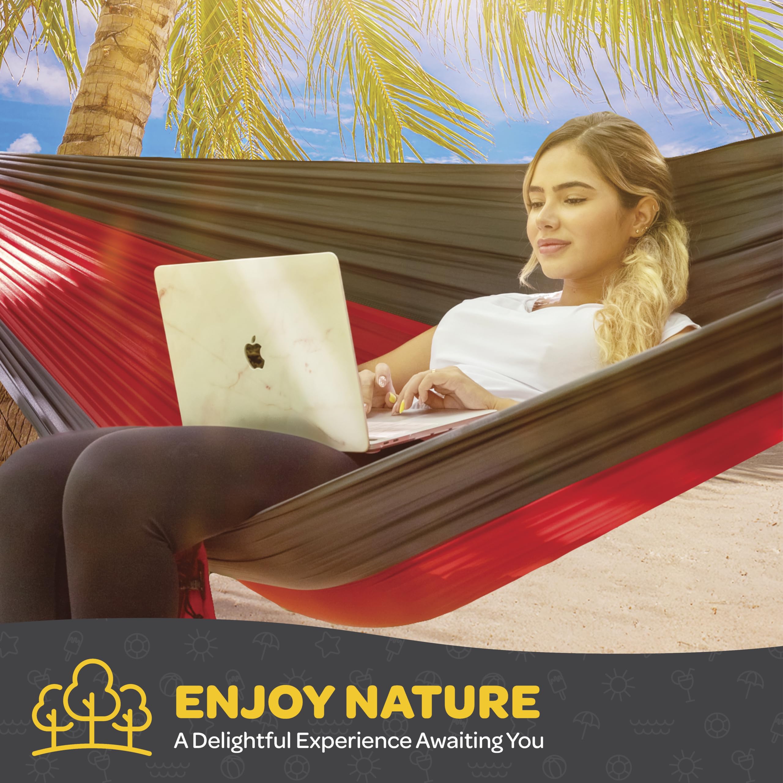 Durable Hammock 400 Lb Capacity, Nylon Camping Hammock Chair - Double Or Single Sizes W/Tree Straps And Attached Carry Bag - Por