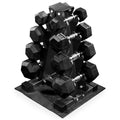 BalanceFrom Rubber Coated Hex Dumbbell Set with A-Frame Rack, Black - Solid Cast Iron Home Gym Weights with Chrome Handles for F