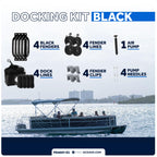 Five Oceans Boat Fenders Complete Set - Includes 4-Pack 4.5 X 16-Inch, Black - Boat Bumpers Clips, Dock Lines 3/8'' X 15' - 4 Ro