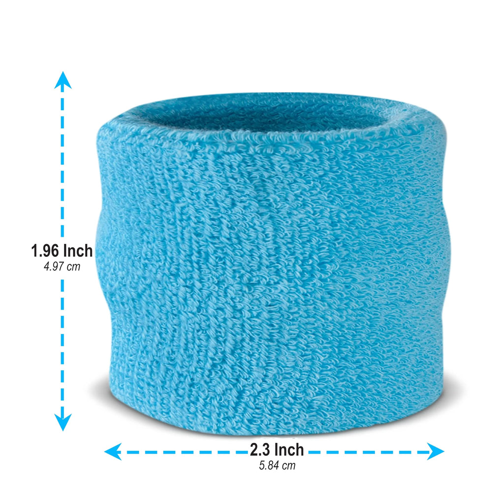 Suddora Kids Wrist Sweatbands - Athletic Cotton Terry Cloth Sports Wristbands For Kids (Pair) (Neon Blue)