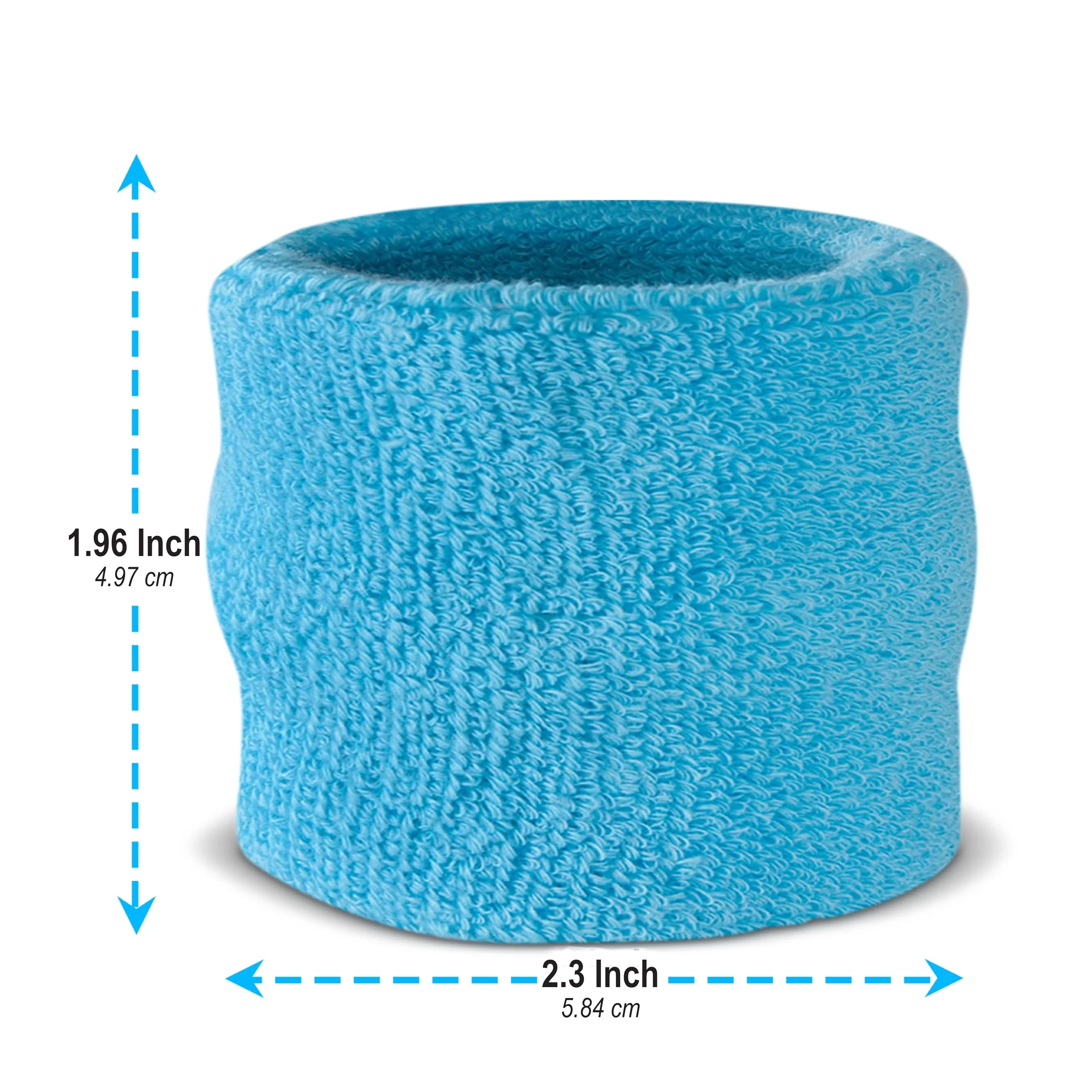 Suddora Kids Wrist Sweatbands - Athletic Cotton Terry Cloth Sports Wristbands For Kids (Pair) (Neon Blue)