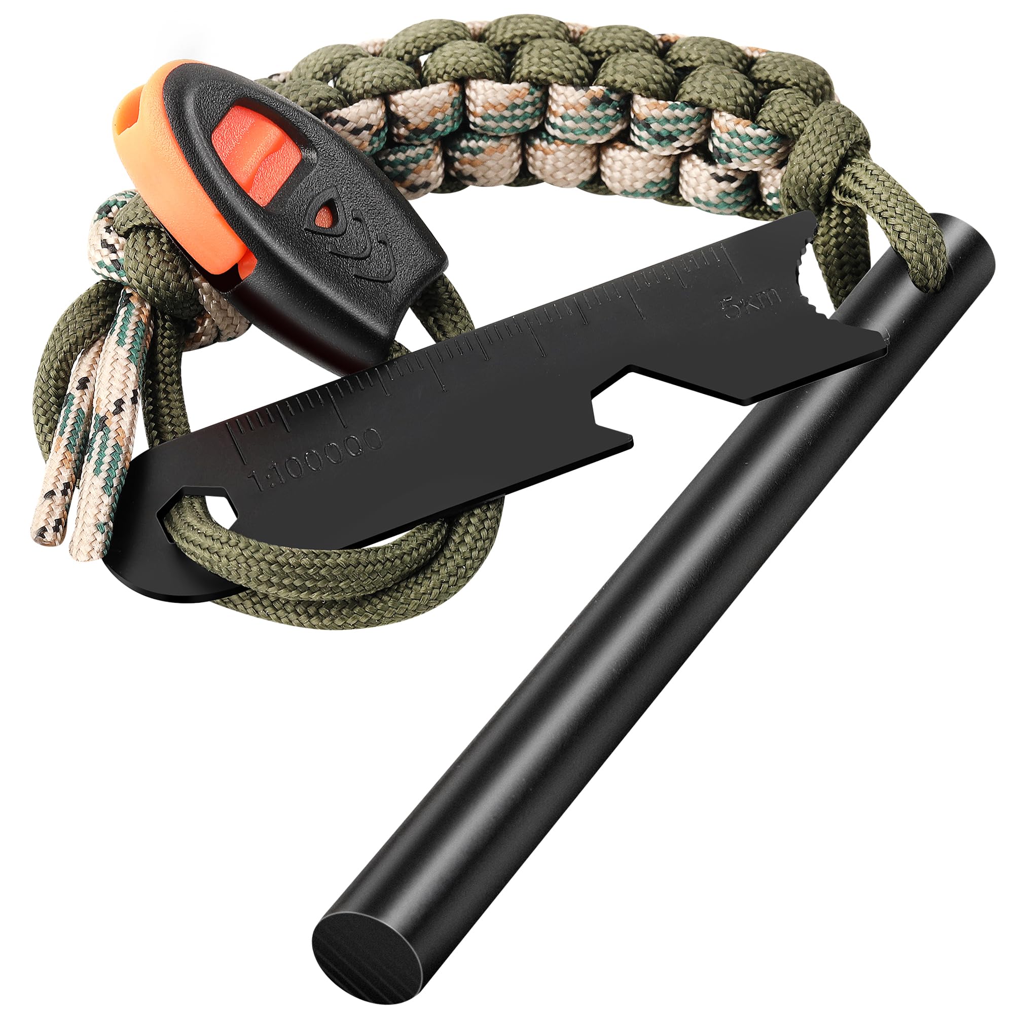 Clwryviduu Survival Fire Starter, 4 Inch Ferro Rod, Flint Fire Starters For Hiking And Camping, Flint And Steel Survival Tool Wi