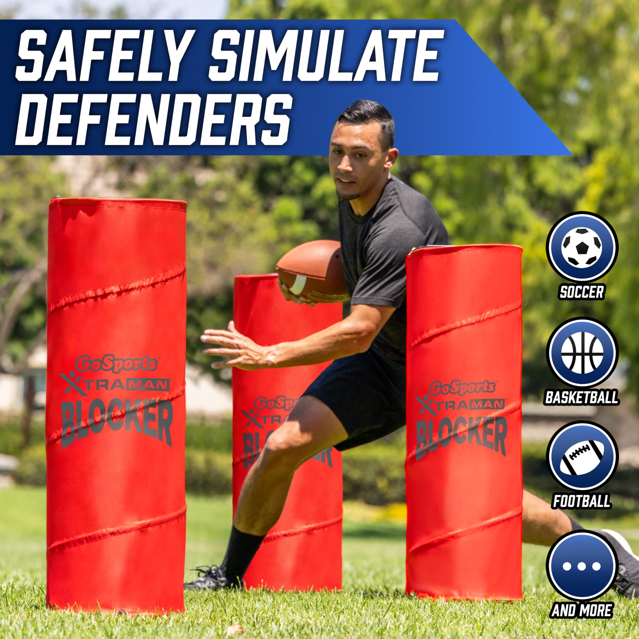 GoSports XTRAMAN Blocker Pop-Up Defenders 3 Pack - Regular Size Multi-Sport Blocking Dummy - Training Equipment for Basketball,