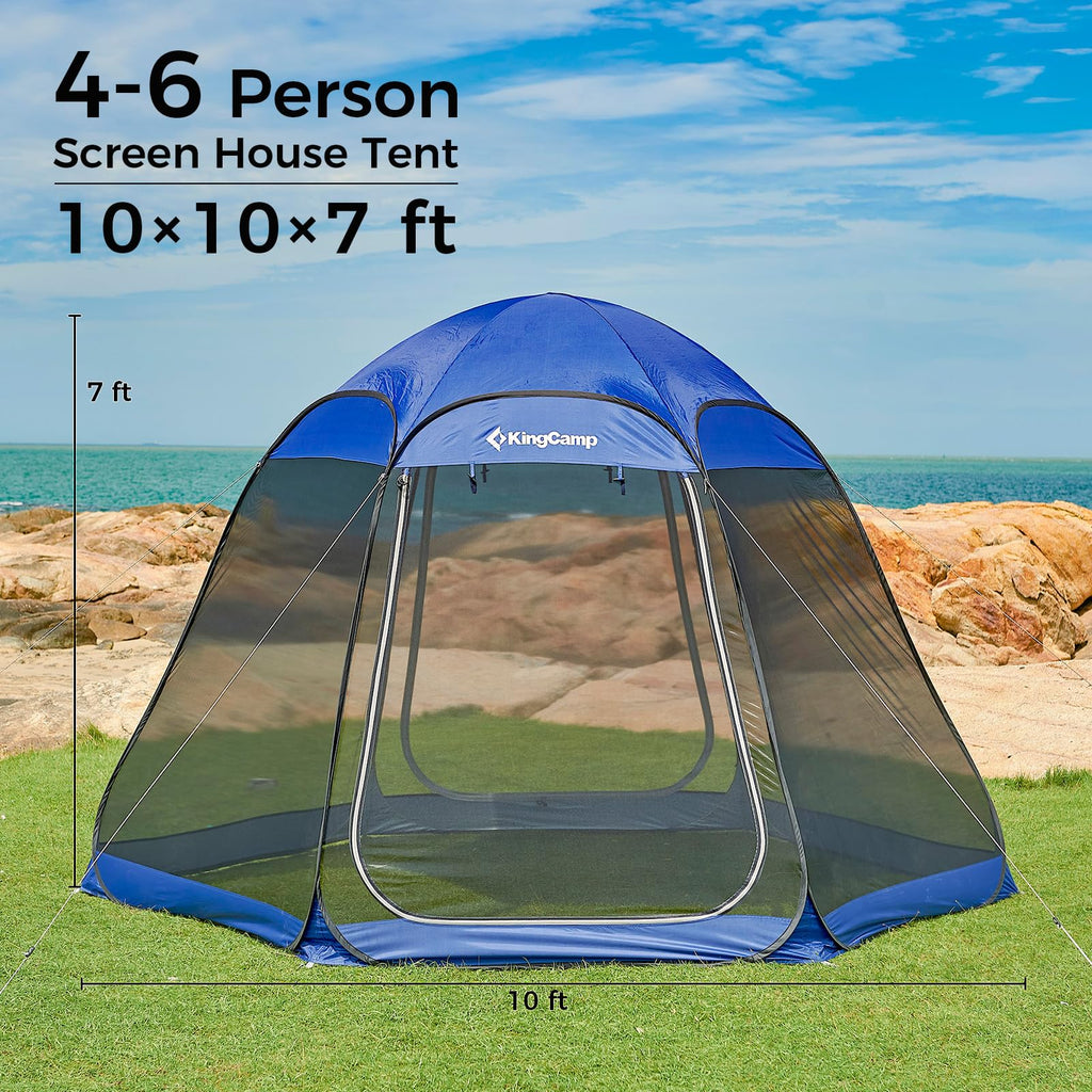 Kingcamp Pop Up Screen Tent, Camping Tent For 4-6 Person 10' X 10' Portable Screen House Room With Detachable Sunshade For Campi