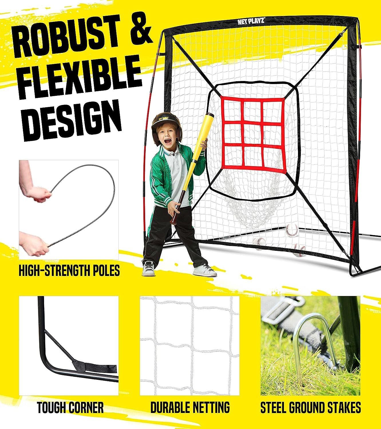 Baseball Net - Pitching & Hitting Net (9 Strike Zone, Portable & Quick-Fold) Gifts for Kids & Teens | Training Aids Equipment 5