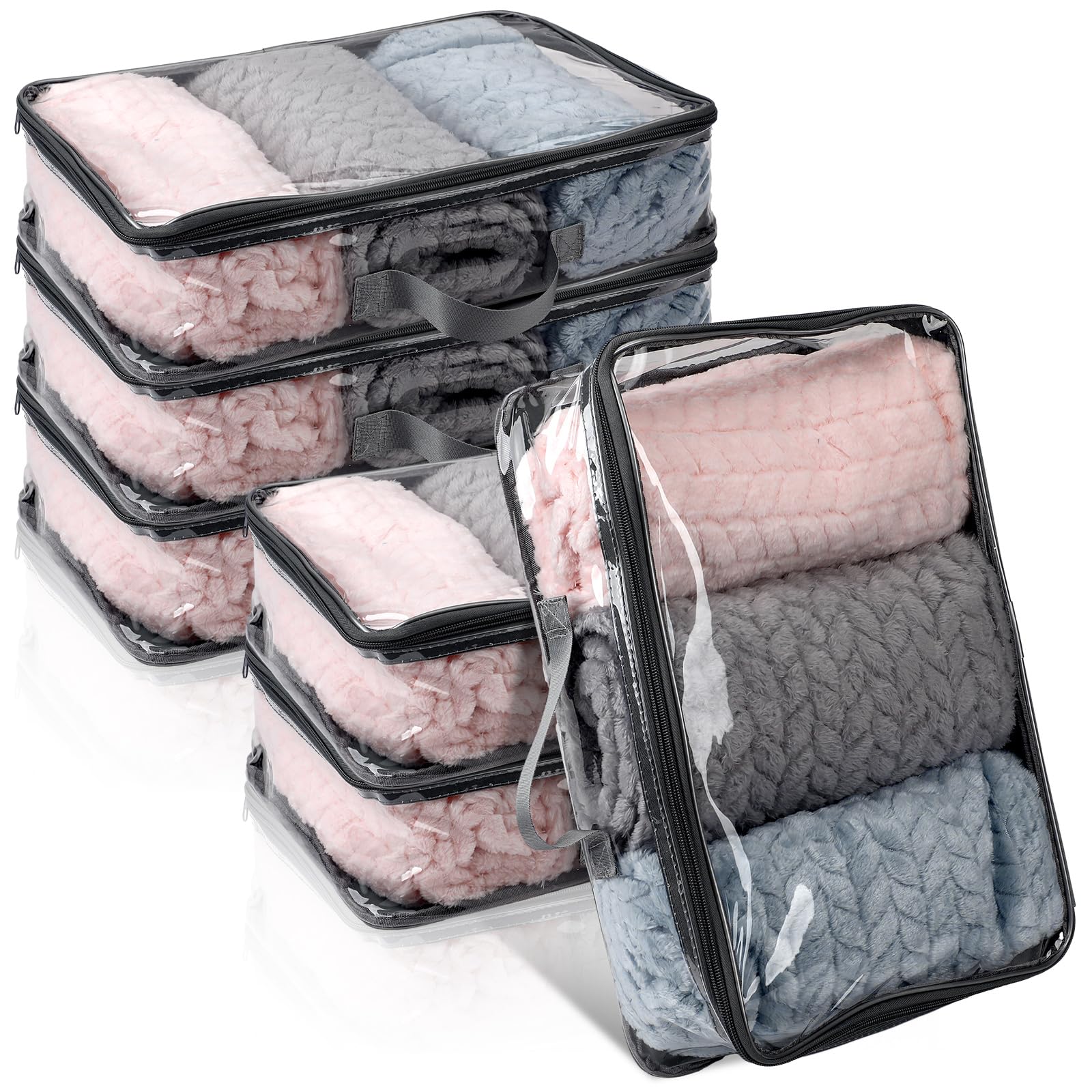 6 Pieces Large Clear Travel Packing Cube Clear Vinyl Zippered Storage Bags See Through Moving Bag Pvc Multipurpose Pouch With Ha