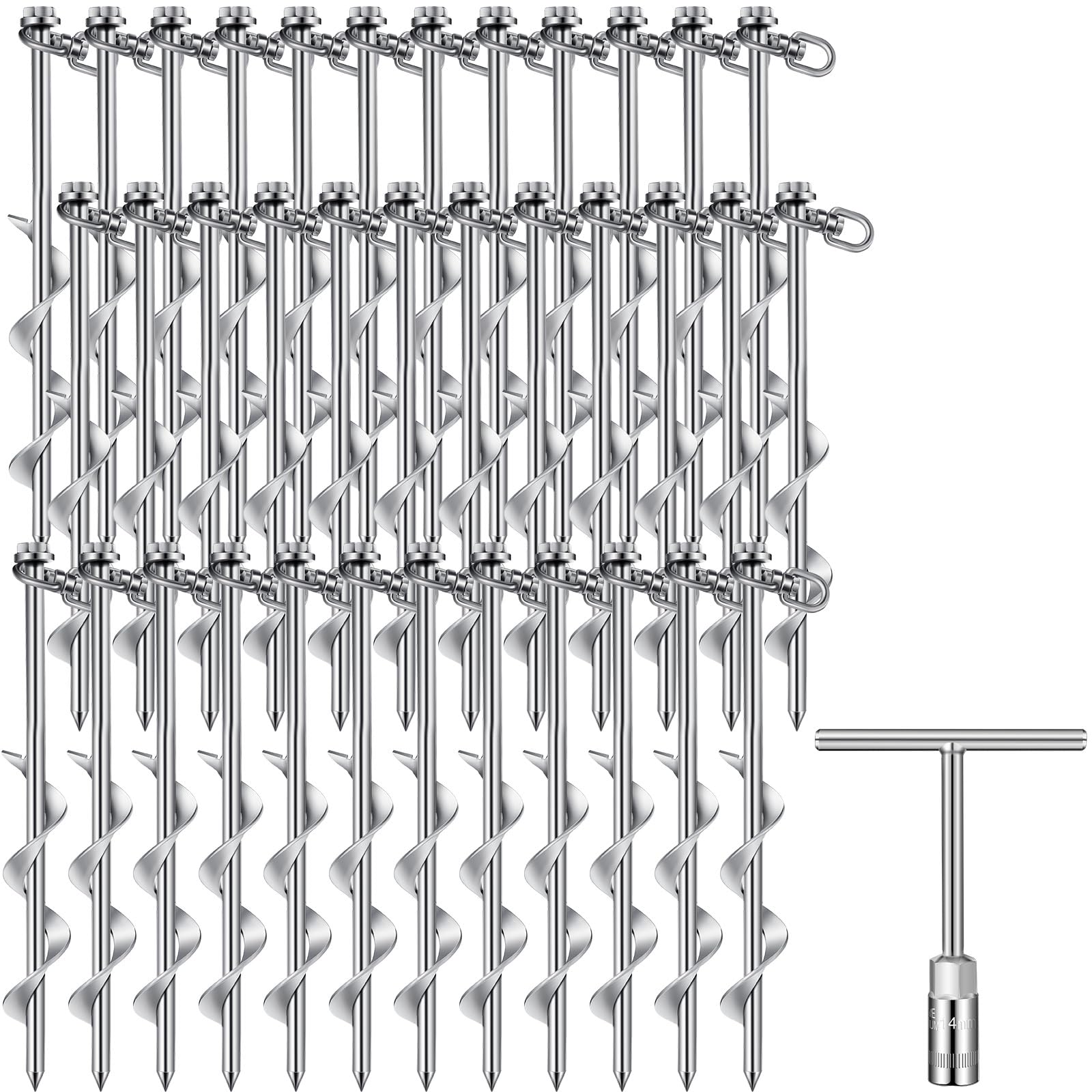 Zhengmy 36 Pcs Ground Anchors Screw In, 12 Inch Heavy Duty Tent Stakes With Trampoline Anchor Hook Ground Stakes For Camping Ten