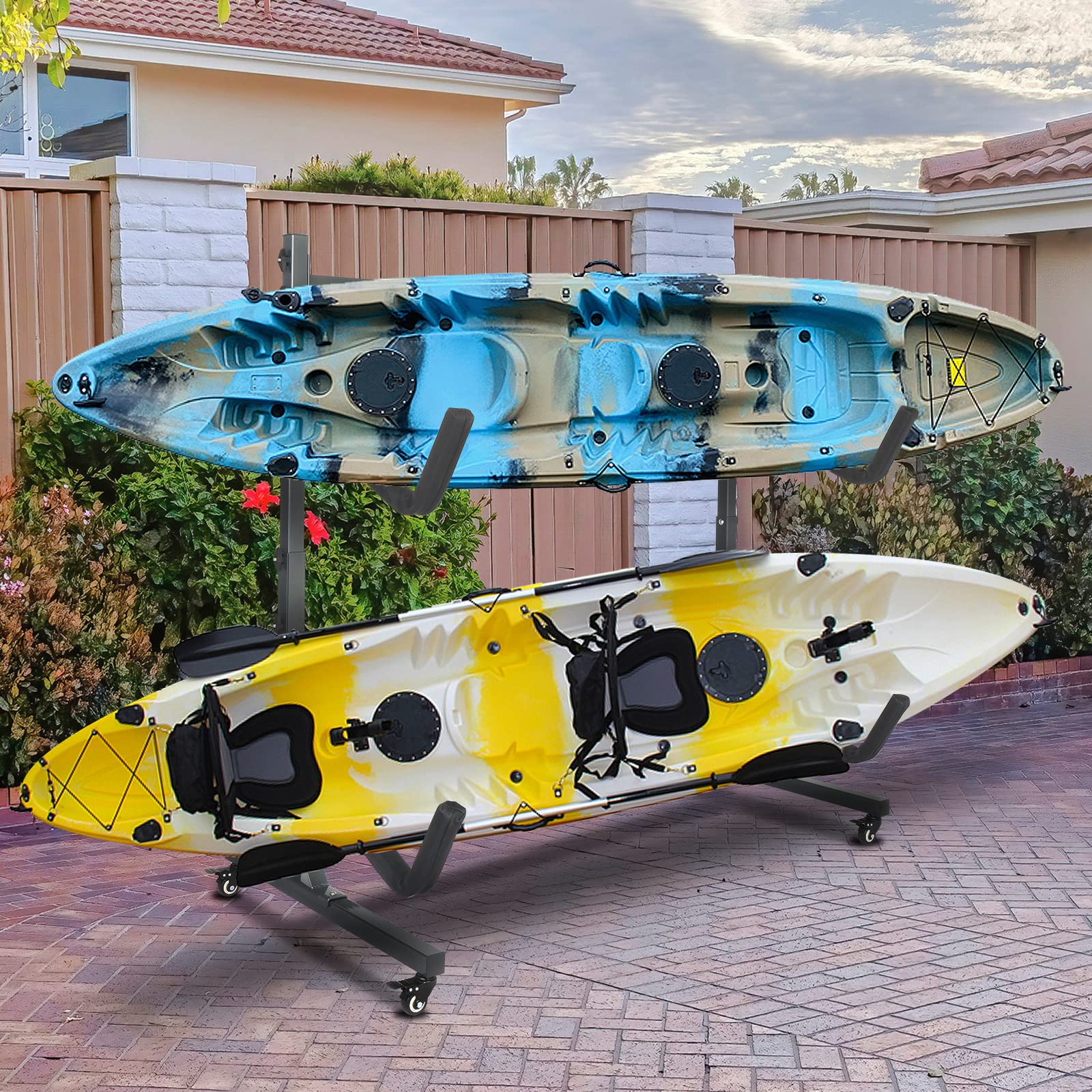Bonnlo Kayak Stand Freestanding, Storage Rack for Two-Kayak, Canoe, Boat, Paddle Board, SUP, Surfboard for Indoor Outdoor Garage