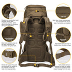 Mardingtop 60L Molle Hiking Internal Frame Backpacks With Rain Cover For Camping,Backpacking,Travelling(Khaki)
