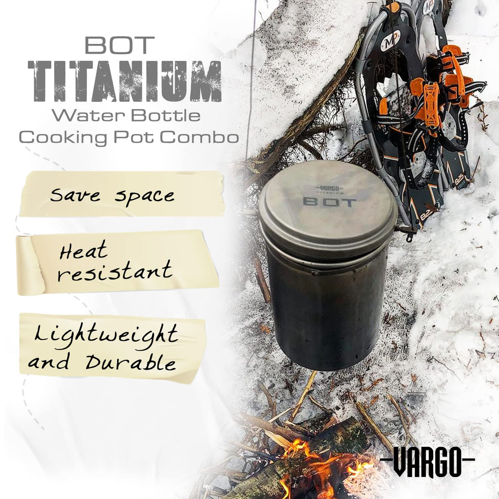 Vargo Titanium Bot Series | 1 Liter (34 Oz.) Ultralight Water Bottle Cooking Pot Weighs 147 Grams (5.2 Oz.) | Backpacking Campin
