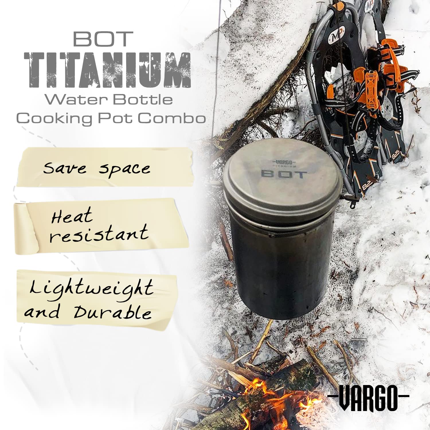 Vargo Titanium Bot Series | 1 Liter (34 Oz.) Ultralight Water Bottle Cooking Pot Weighs 147 Grams (5.2 Oz.) | Backpacking Campin
